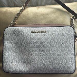 Michael Kors Cream Tan Crossbody Camera Bag with Chain Strap